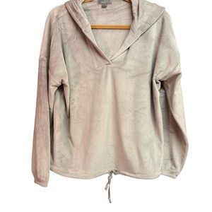 Barefoot Dreams Cream Taupe Soft Velour Tie Front Hooded Lounge Top